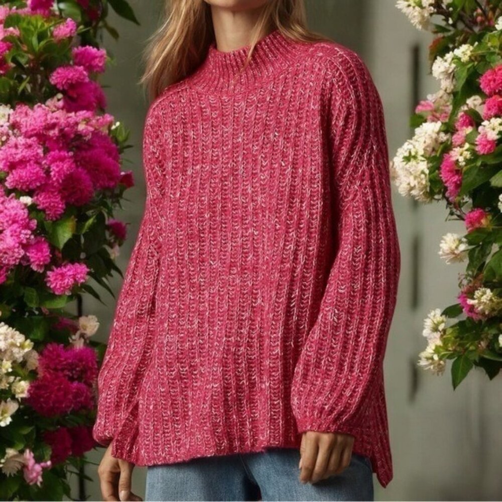 Pilcro Anthropologie Textured Tunic Sweater in Valentine’s Pink Cozy‎ Holiday S